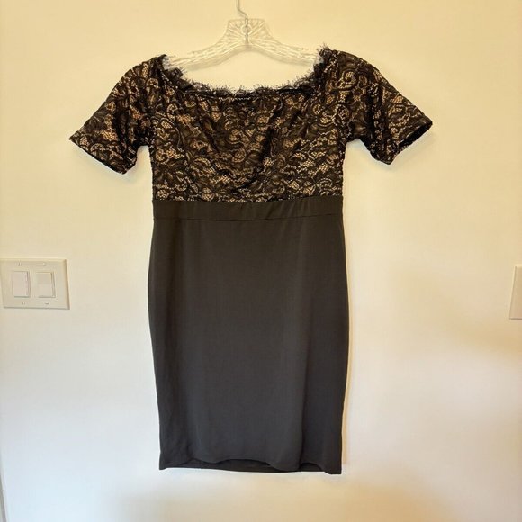 Kimi and Kai Maternity Morgan Lace Trim Body-con Dress Black Size Small - Picture 4 of 5